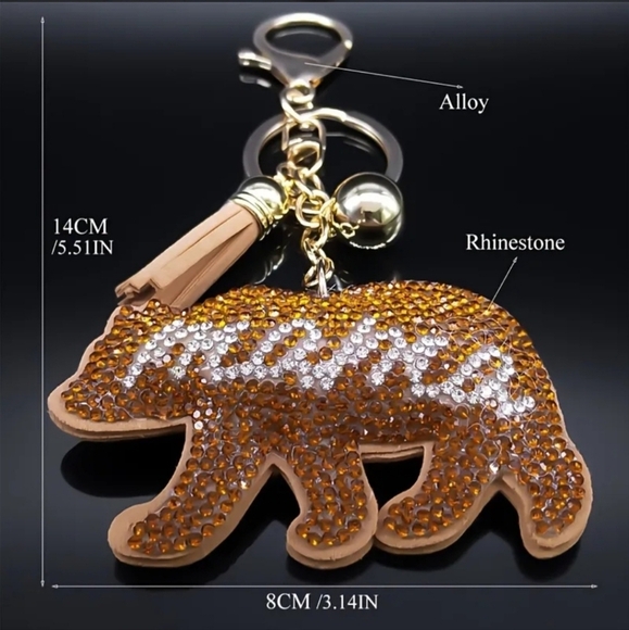 Bling Mama Bear Crystal Rhinestone Keychain Bag Charm With Tan Tassel - Picture 10 of 15